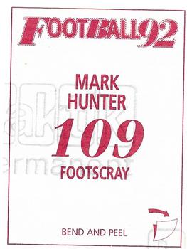 1992 Select AFL Stickers #109 Mark Hunter Back